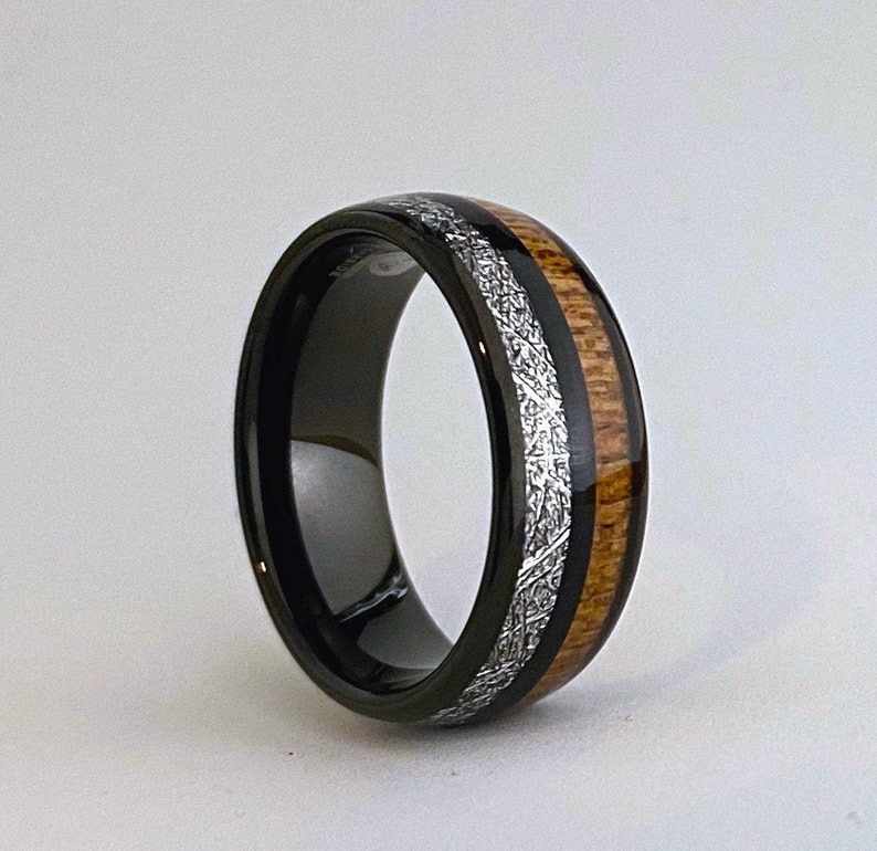 Wood Meteorite Black Tungsten Ring Men Wedding Band 8MM Etsy