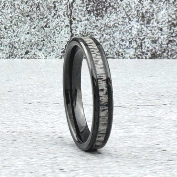 Black Tungsten Ring Deer Antler Wedding Band 4MM Men Women Polished Size 4 to 12 Male Proposal Anniversary Engagement Hunter Jewelry Gift