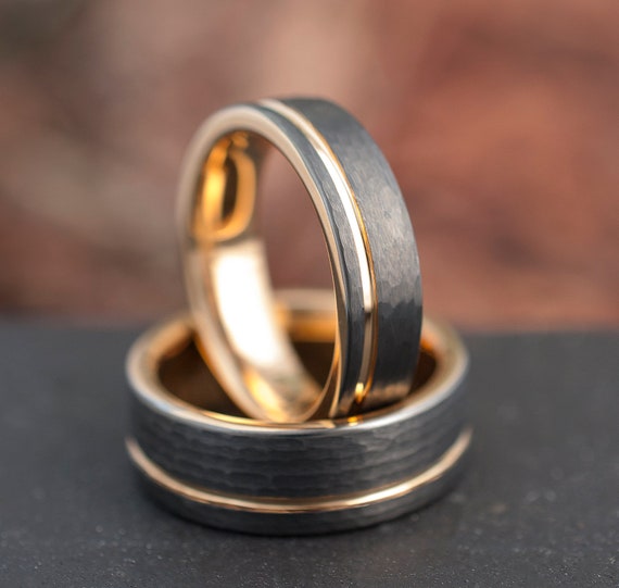 Anello In Tungsteno Martellato TUTISS - 6mm O 8mm - Colori Argento/Nero/Oro/Rosa - Fede Nuziale Comfort Fit