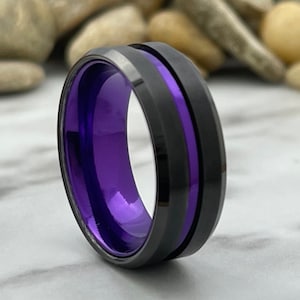 Zwarte trouwring paarse aluminium ring heren jubileumcadeau maat 5 tot 14 comfort pasvorm verlovingsring persoonlijke gravure