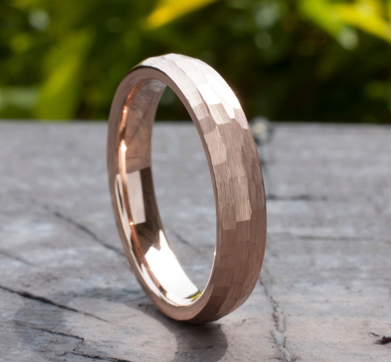 Hammered Rose Gold Tungsten Ring 4MM Woman Wedding Bridal