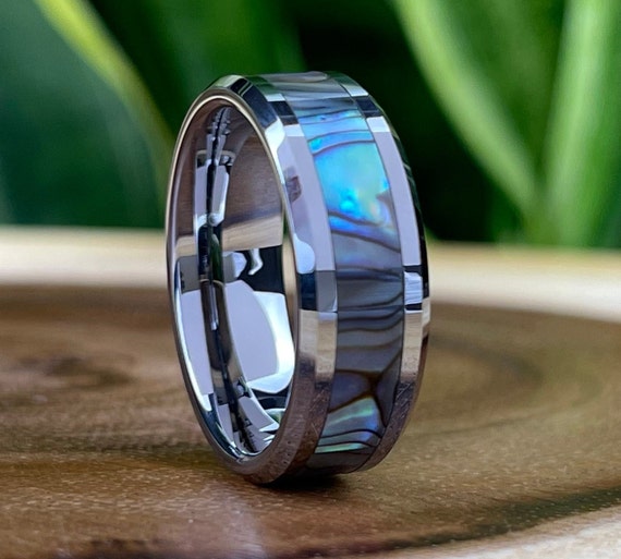 Tungsten Carbide Ring Mother of Pearl Inlay Wedding Bridal Band Shiny Polished Design Men Women 8MM Size 5 to 14 Special Anniversary Gift