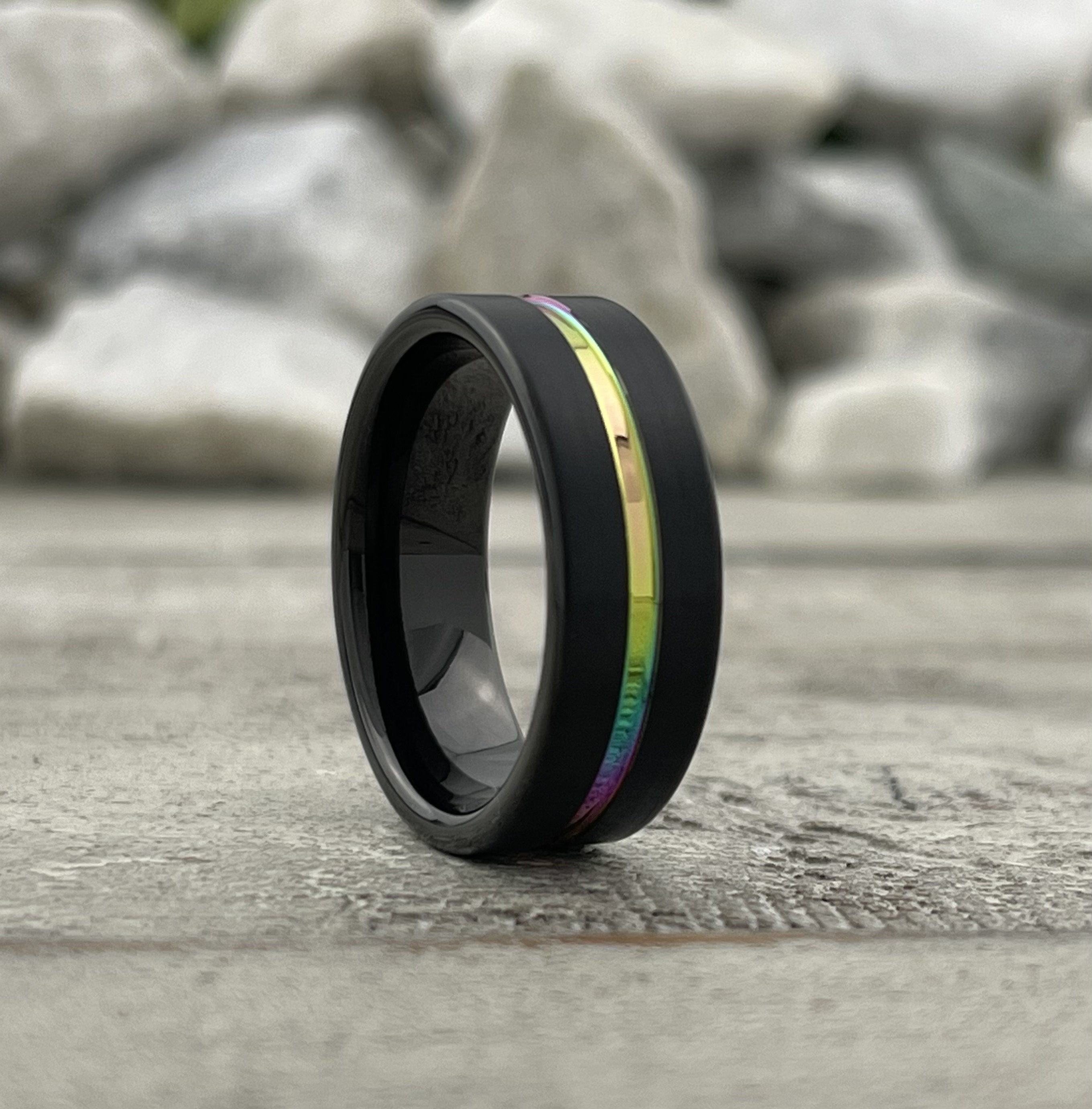 Amazon.com: Unisex Rainbow Lines Ring Classic Stainless Steel Wedding Band  Women Men's Finger Jewerly US Size 7 - 12 NI2KQ (Black-7) : Clothing, Shoes  & Jewelry