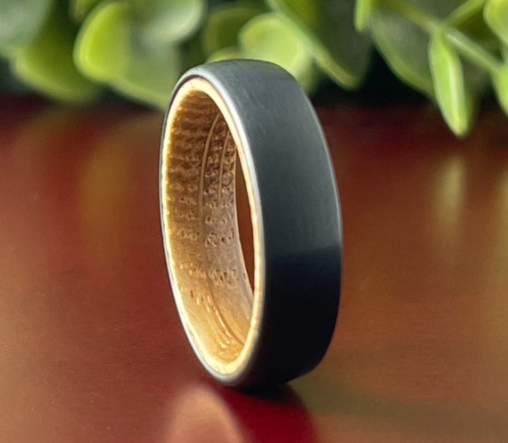 Black Tungsten Carbide Men's Wedding Band Whiskey Barrel Wood Ring Anniversary Gift 6MM Width Size 5 to 14 Male Engagement Promise Ring