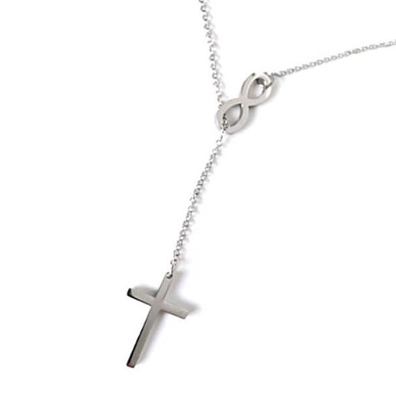 Infinity Cross Necklace Stainless Steel Beautiful Fashion Women's Small Charm Religious Jewelry Valentines Day Gift Shiny Silver Tone