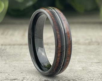 Black Wedding Band Wood Guitar String Ring Men Women 6MM Promise Ring Musician Gift Engagement Anniversary Ring Sizes 4 to 14