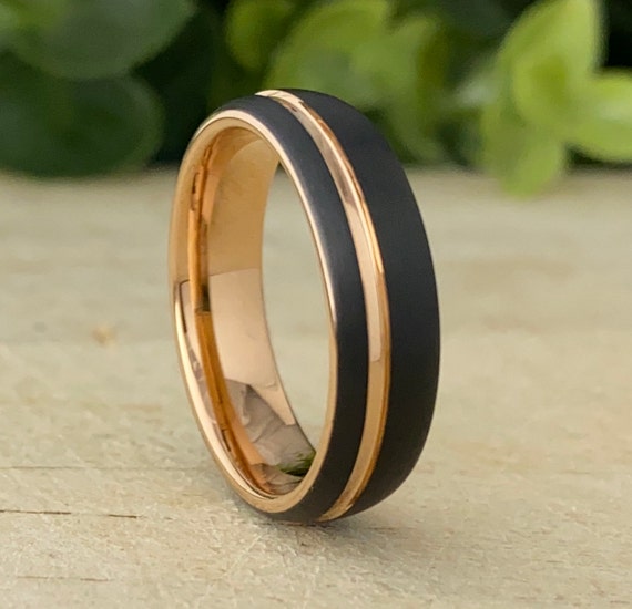 Rose Gold Tungsten Ring Men Woman Black Matte Brushed Wedding Bridal Band 6MM Size 4 5 6 7 8 9 10 11 12 13 14 Great His Her Anniversary Gift