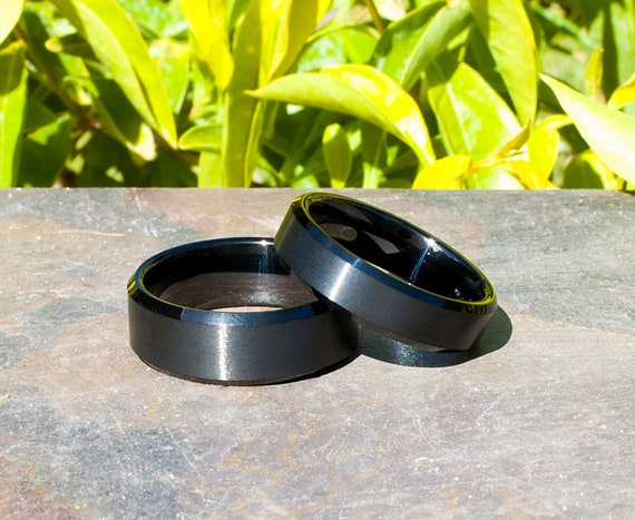 Black Tungsten Ring Wedding Band Men Women Brushed Set Or Single Ring 8MM 6MM Size 4 to 15 Anniversary Gift Personalized Engraving Available