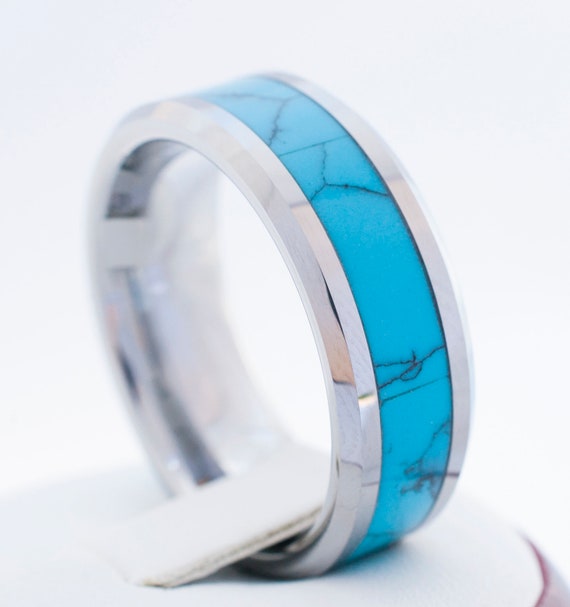 NUNCAD Mens//Womens Turquoise Fragments Tungsten Ring with Copper Shavings for Wedding Engagement Fashion Hobby Size O to Y