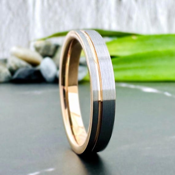 Thin Mens Wedding Band Rose Gold Silver Gray Women Tungsten Ring 4MM Skinny Anniversary Ring