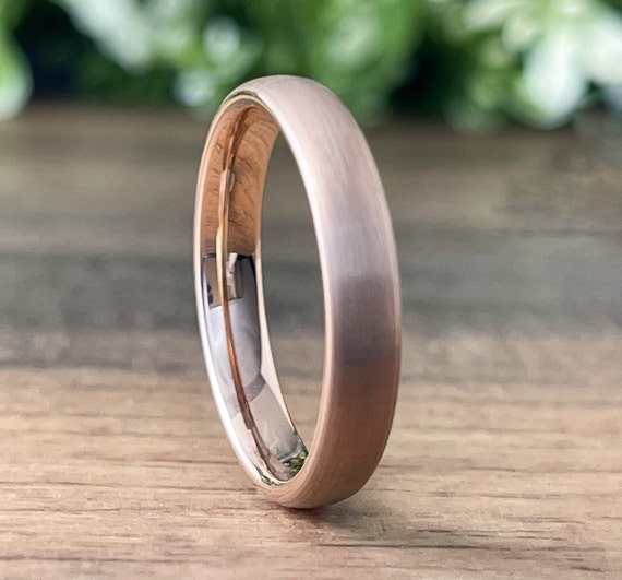 Rose Gold 4MM Wedding Band Brushed Tungsten Ring Men Woman Thin 4MM Classic Satin Design Size 4 to 14 His Her Special Anniversary Love Gift