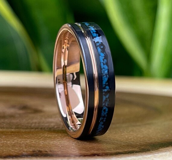 Turquoise Black Rose Gold Tungsten Ring 6MM Women Men Wedding Band Groove Design Size 5 - 14 Her Anniversary Engagement Gift Personalized