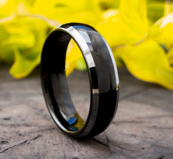 Black Tungsten Ring Male Wedding Band White Grey Shiny Edges High Polished Finished 6MM Size 5 to 14 Special Men Women Anniversary Gift
