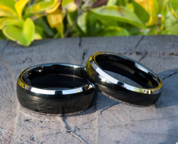 Black Tungsten Ring Men Women Wedding Bands High Polished 8MM 6MM Size 5-15Pair Set Or single Anniversary Ring Personal Engraving Available