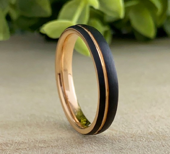 Rose Gold Thin Tungsten Black Ring Woman Wedding Band Men 4MM Width Brushed Anniversary Engagement Gift Size 4 to 14 His Her Promise Love