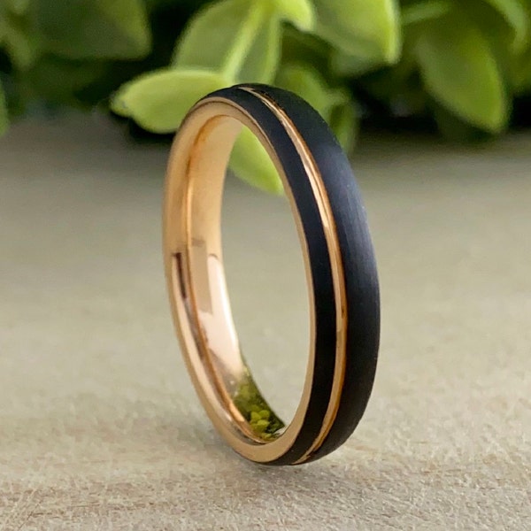 Rose Gold Thin Tungsten Black Ring Woman Wedding Band Men 4MM Width Brushed Anniversary Engagement Gift Size 4 to 14 His Her Promise Love