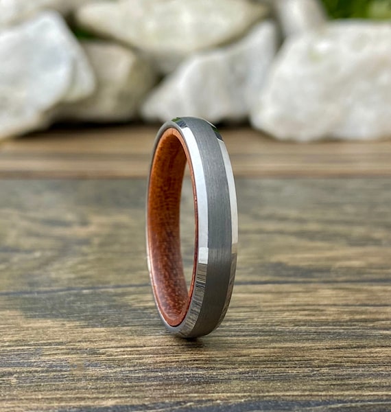 Rosewood Thin Grey Tungsten Ring 4mm Women Men Wedding Band Matte
