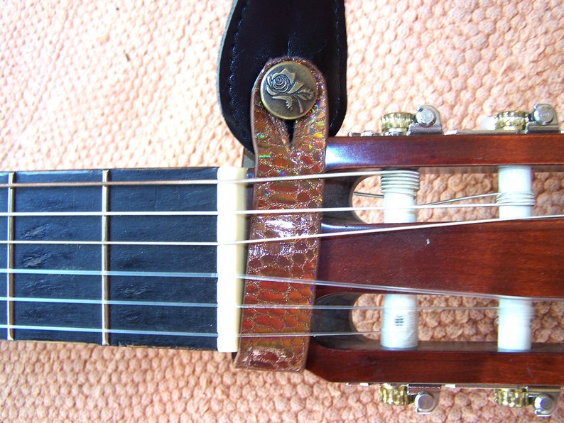 GLITTER Leather Guitar Fret Strap with Knob, Multiple Colors Available, Moon image 3