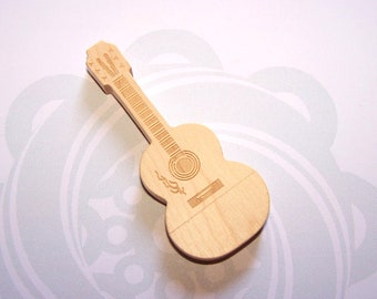 WOODEN USB key in the shape of a 4 Giga or 16 Giga usb 3 guitar