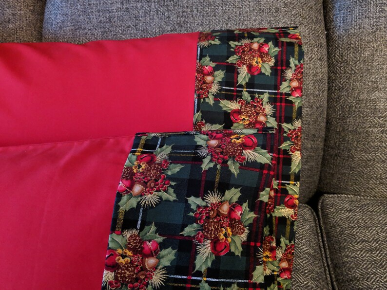 Berries and Bells on Plaid Pillowcases Christmas Pillowcases Etsy
