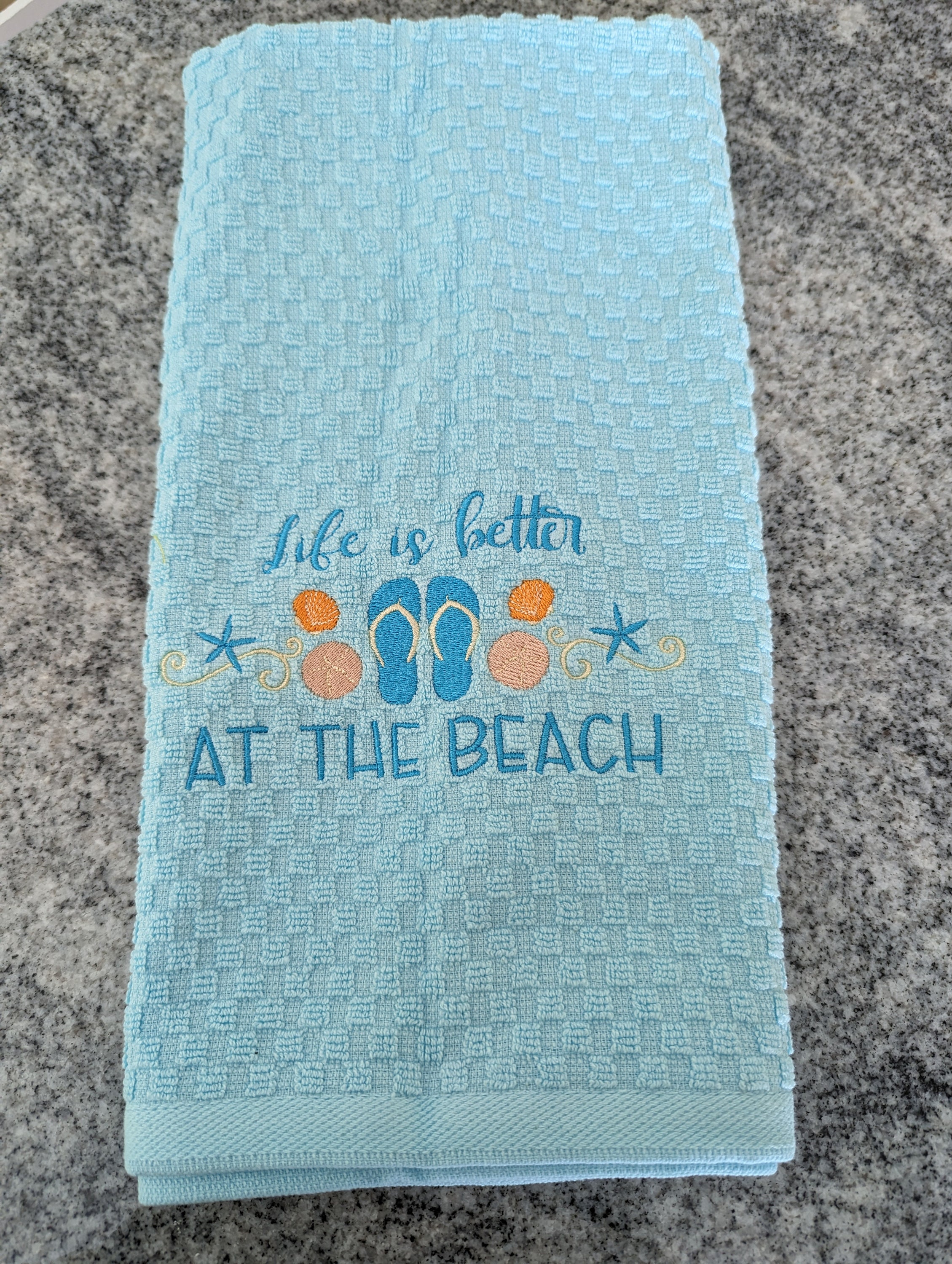 Tropical Beach Flip Flops Kitchen Towel - Waffle Weave Cotton, 27x18 Inches - View #13