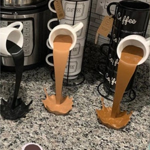 Magic Floating Spilling Coffee or Tea Cup | Coffee Bar Tea Station Cafe Shop Home Kitchen Decor Decoration | Premium Colors
