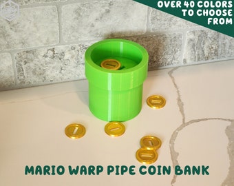 Mario Warp Pipe Coin Bank Storage Box | Video Game Room Pencil Holder Planter Cup Super Bros