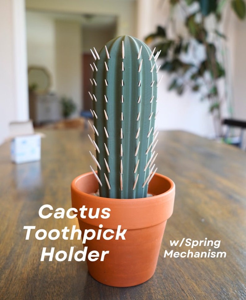 3D Printed Cactus Toothpick Dispenser House Plant Cacti HousePlant Hold 117 Round Tooth Picks For People Who Can't Keep Plants Alive Decor image 1