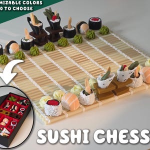 Ajedrez de sushi / Juego de ajedrez portátil de viaje con temática de rollo de sushi ForgeCore Instagram TikTok Comida falsa funcional Decoración de uso diario para el hogar Caja bento