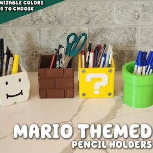 Gamer Mario Themed Pencil Holder | Warp Pipe Question Brick Box Cloud Video Game Room Gamer Super Bros