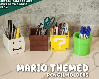 Portalápices con temática de Gamer Mario / Caja de ladrillos de preguntas de Warp Pipe Sala de videojuegos en la nube Gamer Super Bros