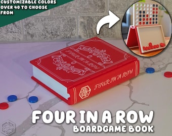 Four in a Row Book Game | PlayBook'd Customizable 3D Printed Bookshelf Decor Travel Compact Connect Board Novelty Unique Gift ForgeCore