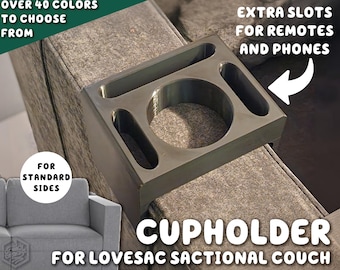 Lovesac Sactional カップホルダー リモートスロット付き | ドリンク、携帯電話などを収納できるカスタマイズ可能なアームレストオーガナイザー 標準サイドボトムレスバージョン