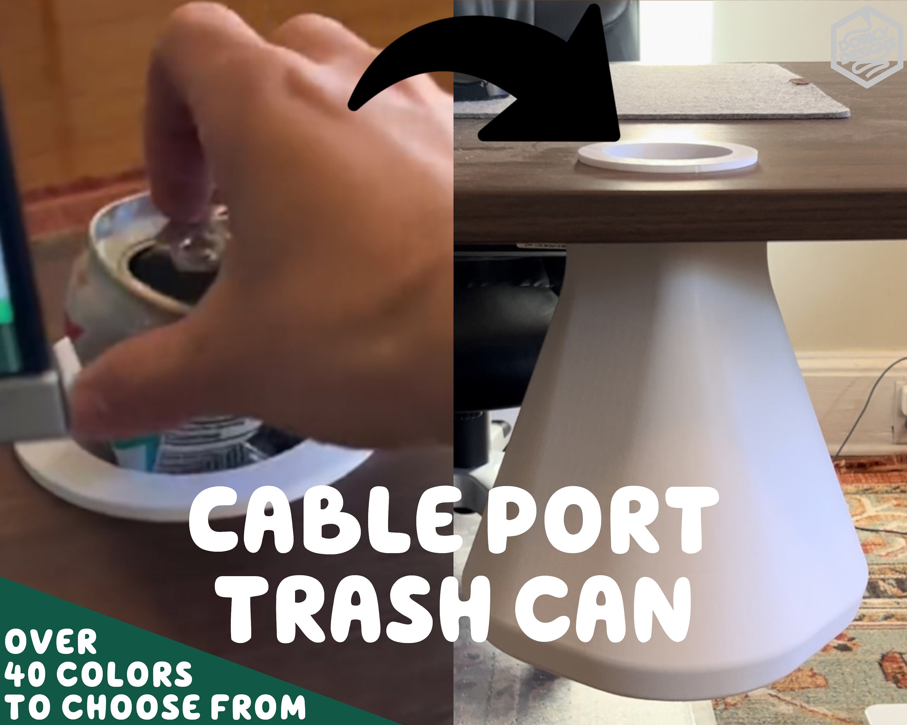 Desk Cable Port Trash Can | Cable Hole Desktop Under Desk Trashcan