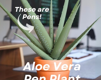 Stylo à bille d'aloe vera imprimé en 3D | Chaque tige est une fausse plante d'intérieur pour les personnes qui ne peuvent pas garder les plantes d'intérieur en vie, un porte-stylo d'écriture décoratif