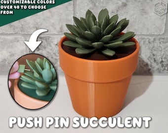 Push Pin Succulent 3D Printed Plant | Each Stem Is A Push Pin Fake HousePlant For People Who Can't Keep House Plants Alive Decor