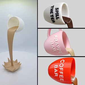 Floating Spilling Coffee Cup with Custom Saying | Coffee & Tea Bar Funny Quote Meme Writing Mug