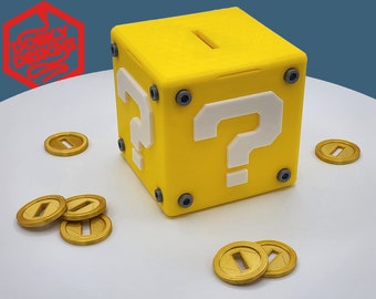 Super Mario Bros Coin Bank Storage Box Question Block | Video Game Room Pencil Holder Planter Cup