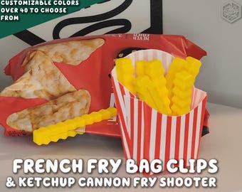 French Fry Snack Sealers | Kitchen Bag Clips With Ketchup Cannon 3d Printed Functional Fun Fake Food Art Decor ForgeCore Instagram Tiktok