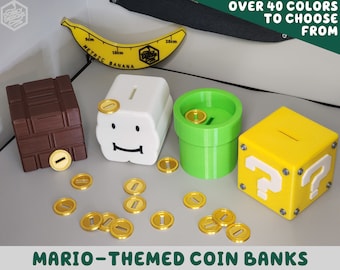 Gamer Mario Themed Coin Bank / Warp Pipe Question Brick Box Cloud Video Game Room Gamer Super Bros