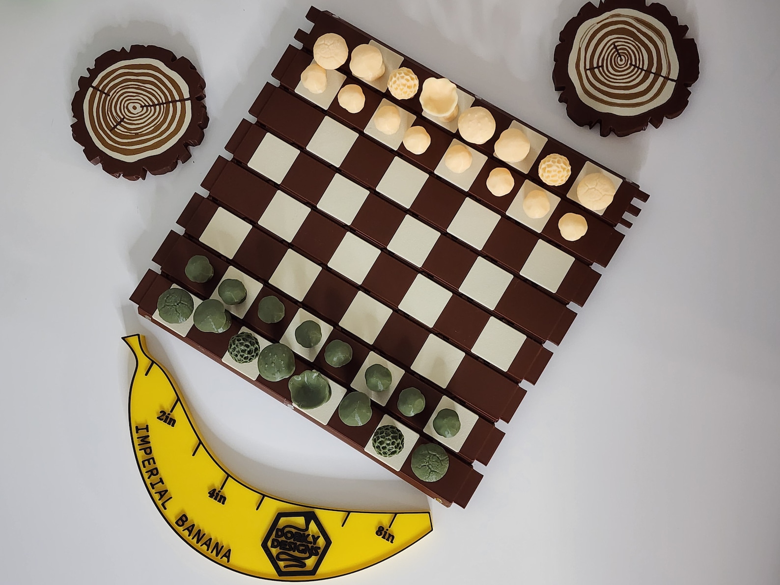 Roll-up Forest Chess Set - Log & Mushroom Checkers Board Coasters ...