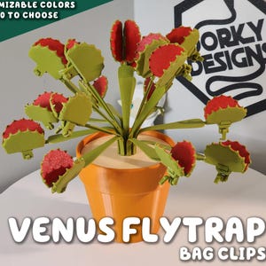 Planta artificial Venus Flytrap Snack Clips impressa em 3D | Cada armadilha é um prendedor de saco de lixo que funciona como planta de interior, ideal para quem não consegue manter plantas vivas.