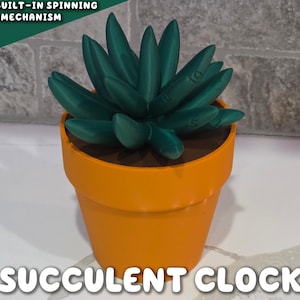 Succulent Clock 3D Printed House Plant | Spinning Desk HousePlant 4 People Who Can't Keep Plants Alive Decor Time Keeping Watch Centerpiece