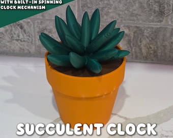 Plante d'intérieur imprimée en 3D avec horloge succulente | Bureau tournant Plante d'intérieur pour 4 personnes qui n'arrivent pas à garder les plantes en vie, pièce maîtresse de la maison
