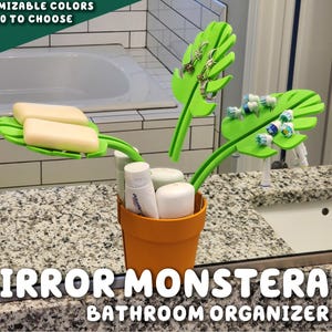 Mirror Monstera - Bathroom Organizer that Mounts to Mirror | Jewelry Bracelet Watch Wallet Toothbrush Toothpaste Holder ForgeCore Home Decor