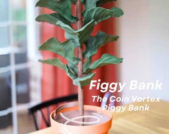 Fig Plant Money Tree Piggy Bank | 3d Print Coin Vortex Funnel Spiral Wishing Well Fake HousePlant 4 People Who Can't Keep House Plants Alive