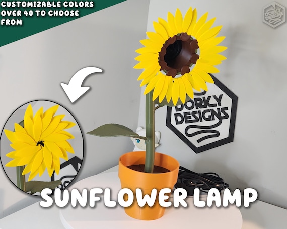 Sunflower Lamp 3D Printed House Plant | Light Houseplant Nursery Reading  End Table Nightlight End Plant Decor Forgecore Shabbat Holy Day - Etsy