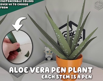 3D Printed Aloe Vera Pen Plant | Each Stem Is A Pen Fake HousePlant For People Who Can't Keep House Plants Alive Decor Writing Pen Holder