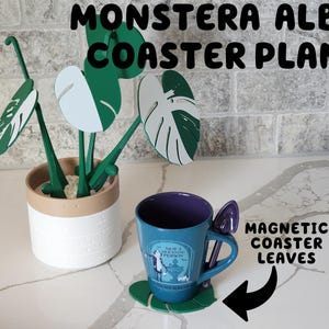 3D Printed House Plant With Magnetic Coaster Leaves | HousePlant Expandable Monstera Albo For People Who Can't Keep Plants Alive Decor