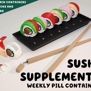 Sushi-Ergänzungen | Wöchentlicher Pillenorganisator Schlüsselbund Set Niedliche Themed Pill Box Tragbarer Reisemedizin Organizer Entzückender Schlüsselbund ForgeCore